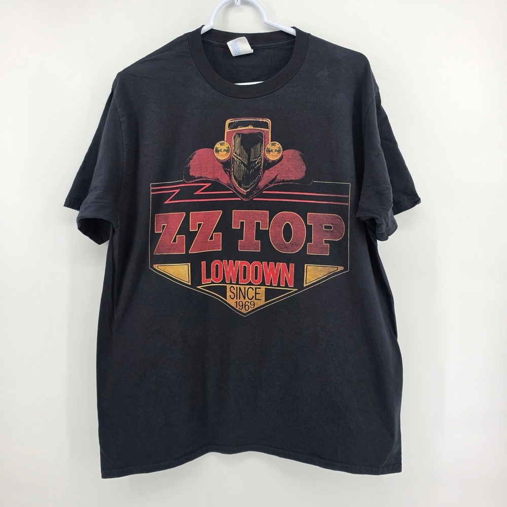 ZZ Top Lowdown Rock Band T Shirt Mens Large Black Hot Rod Car Graphic Tee